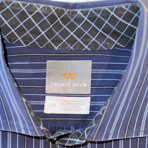 Thomas Dean Men’s Button-Down Shirt L • Navy Multi Stripe • Contrast Cuffs - Picture 11 of 13